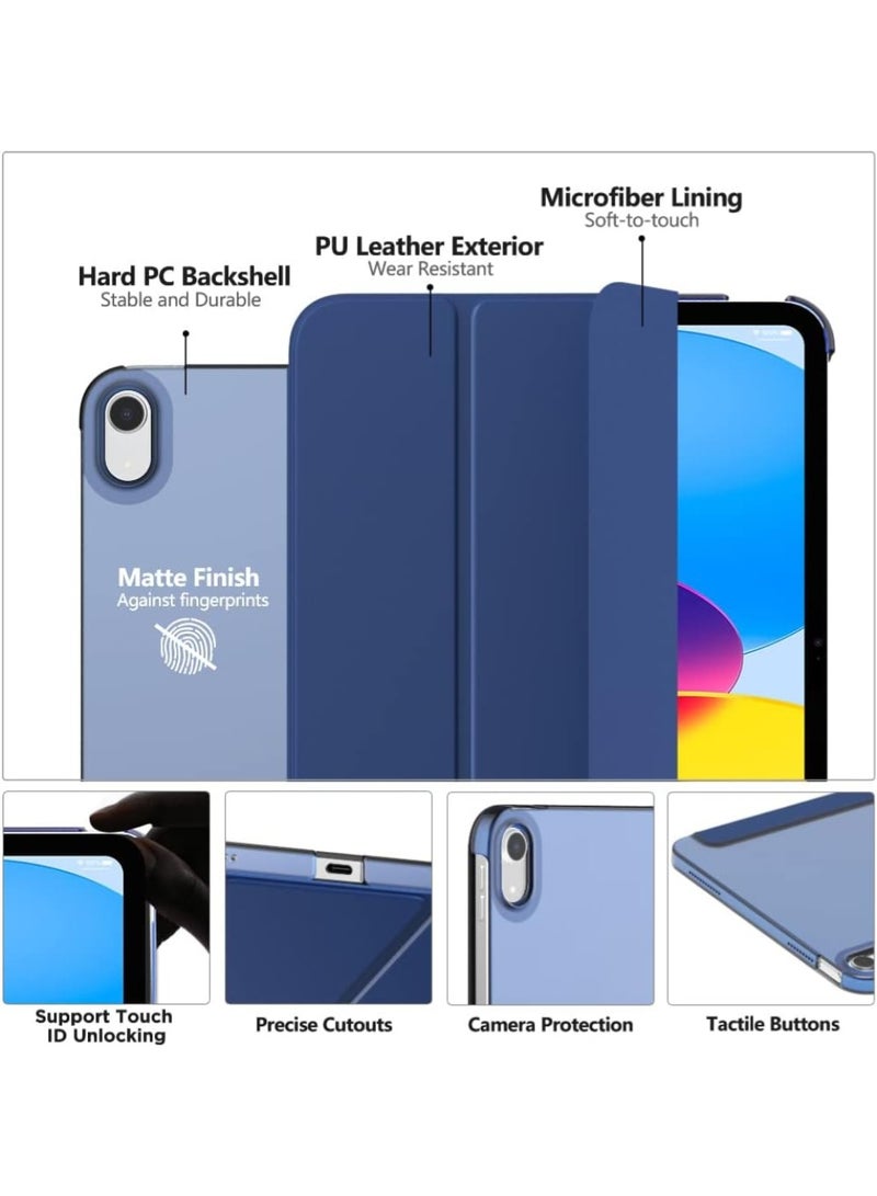 Zedtron iPad (A16) 11th Generation Case 11 Inch 2025, iPad 10th Generation Case 10.9 Inch 2022, Slim Stand Hard PC Translucent Back Shell Smart Cover, Support Touch ID, Auto Wake/Sleep, Navy Blue - Image 3